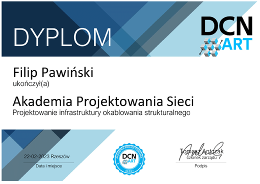Certyfikat udziału w szkoleniu projektowania sieci strukturalnych